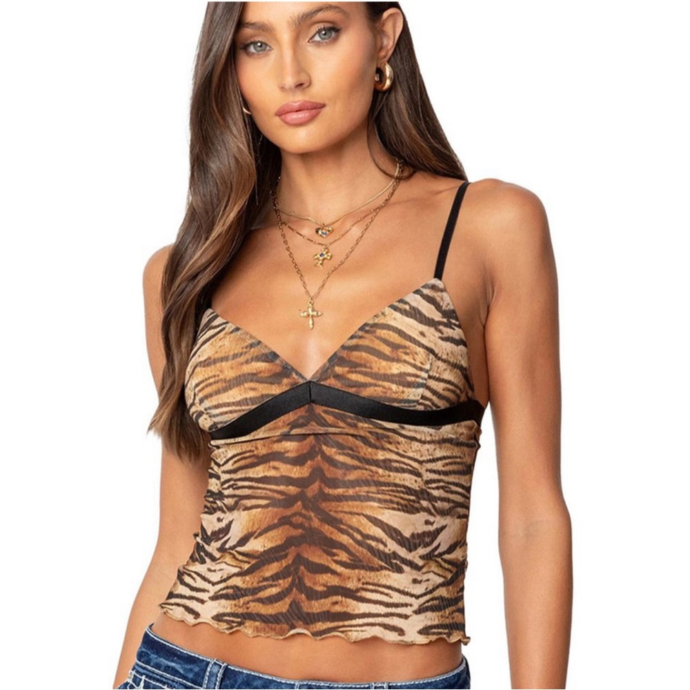 NWT Edikted Women’s Tiger Printed Mesh Tank Top